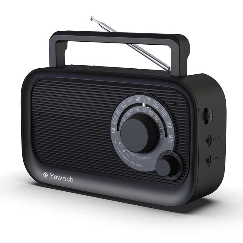 AM FM Radio with Best Reception, Bluetooth Speaker Portable Radio, DSP Plug in Wall Radio Battery Operated or AC Power with Headphone Jack, Large Tuning Knob for Home Kitchen Outdoor, Black